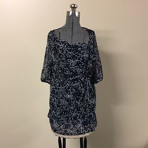 Size 18 - 20 Lane Bryant Navy & White Polka Dot Blouse Shirt Top